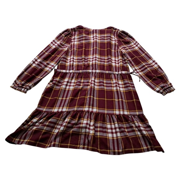 NWT Loft Dress Women's Large Petite Red‎ Mini Plaid Side Tie Flare Tiered Fall - Picture 2 of 13